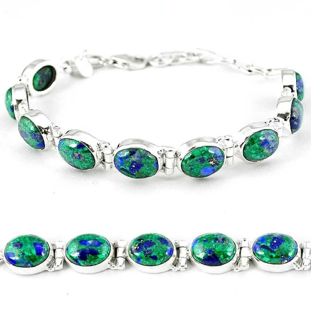 925 sterling silver natural green malachite in azurite tennis bracelet k27558