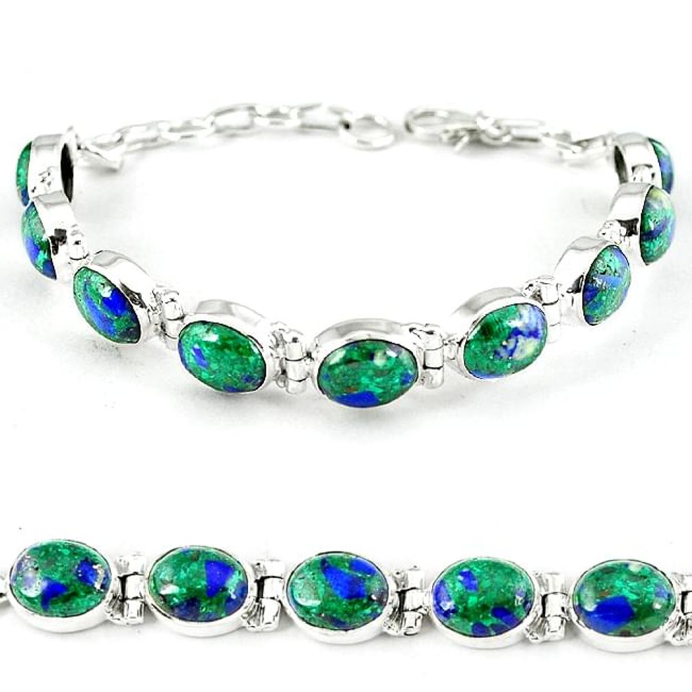 Natural green malachite in azurite 925 sterling silver tennis bracelet k27559