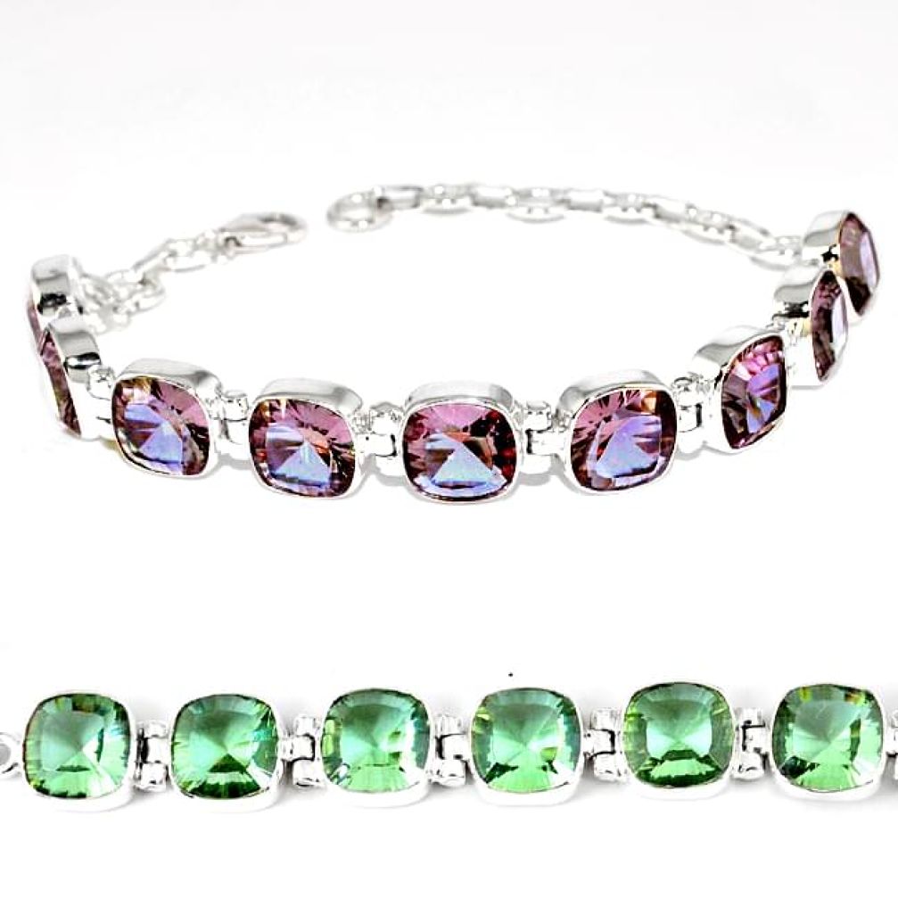 Purple alexandrite (lab) cushion 925 sterling silver bracelet jewelry k28326