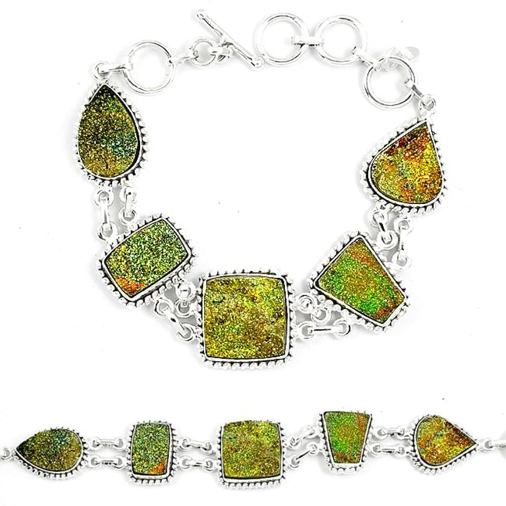 Natural multi color pyrite druzy 925 sterling silver bracelet jewelry k33836