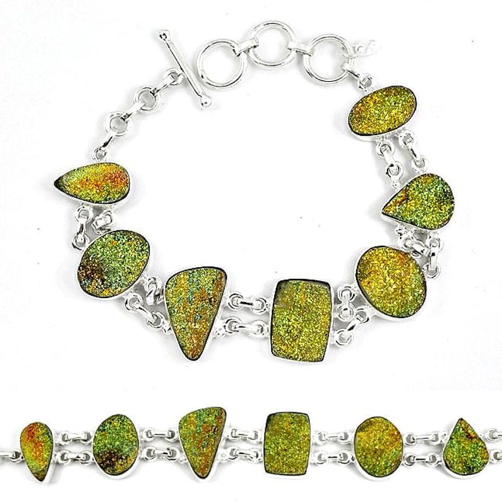 925 sterling silver natural multi color pyrite druzy bracelet jewelry k33839