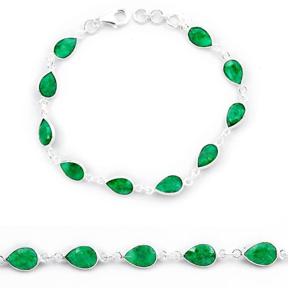 Natural green emerald pear 925 sterling silver tennis bracelet jewelry k34732