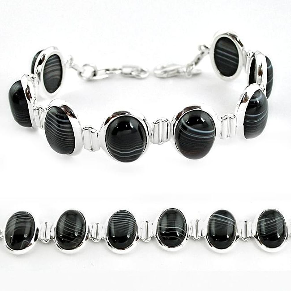 Natural black botswana agate 925 sterling silver tennis bracelet k35236