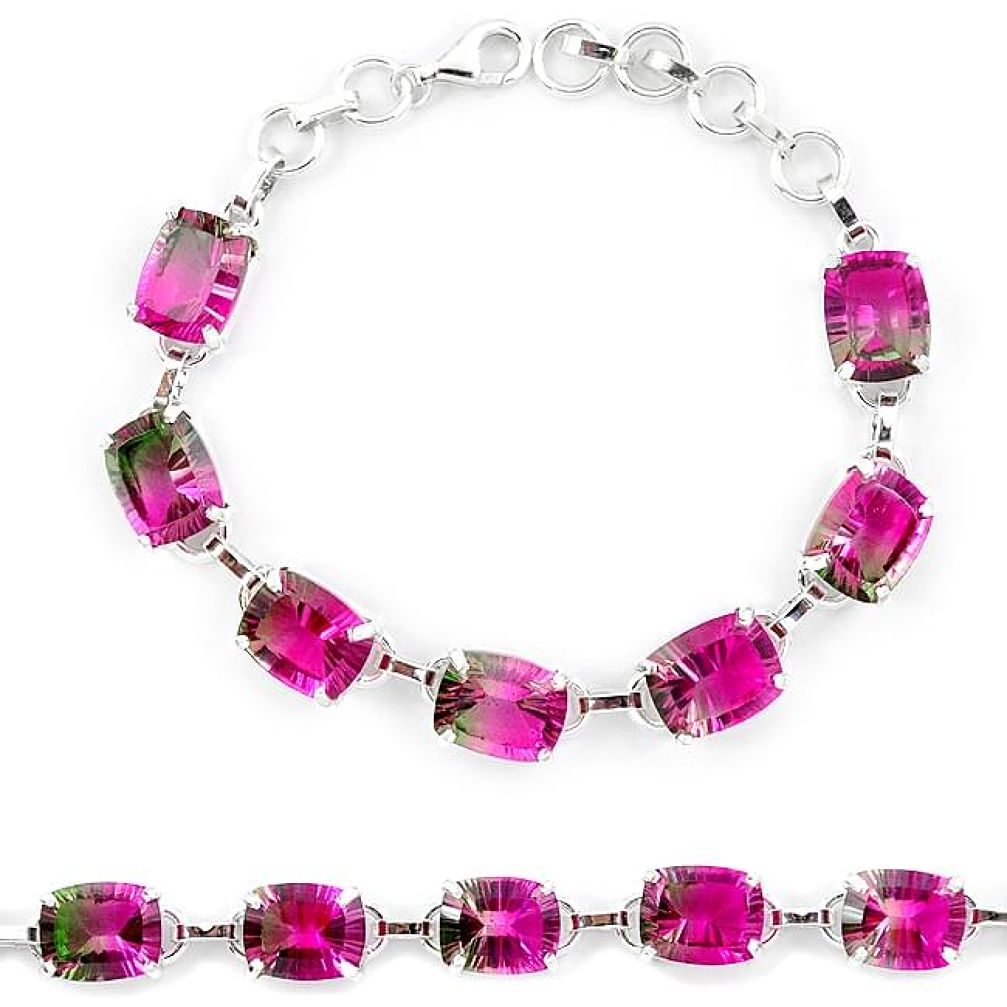 Watermelon tourmaline (lab) 925 sterling silver tennis bracelet jewelry k38171