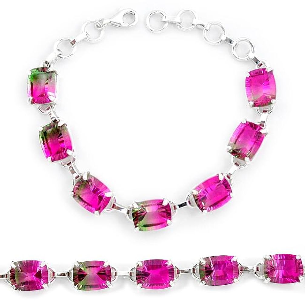 Watermelon tourmaline (lab) 925 sterling silver tennis bracelet jewelry k38173