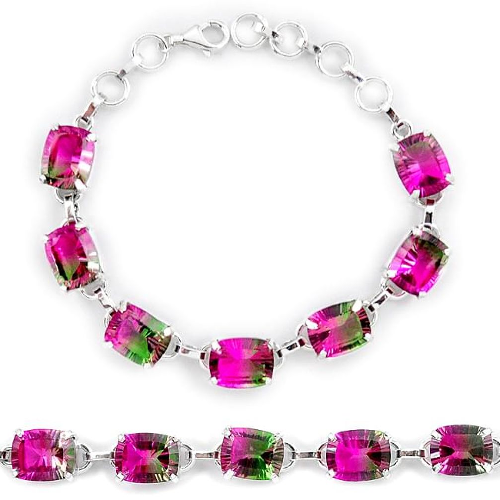 Watermelon tourmaline (lab) 925 sterling silver tennis bracelet jewelry k38176