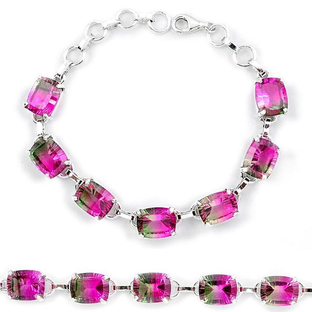 Watermelon tourmaline (lab) 925 sterling silver tennis bracelet jewelry k38179