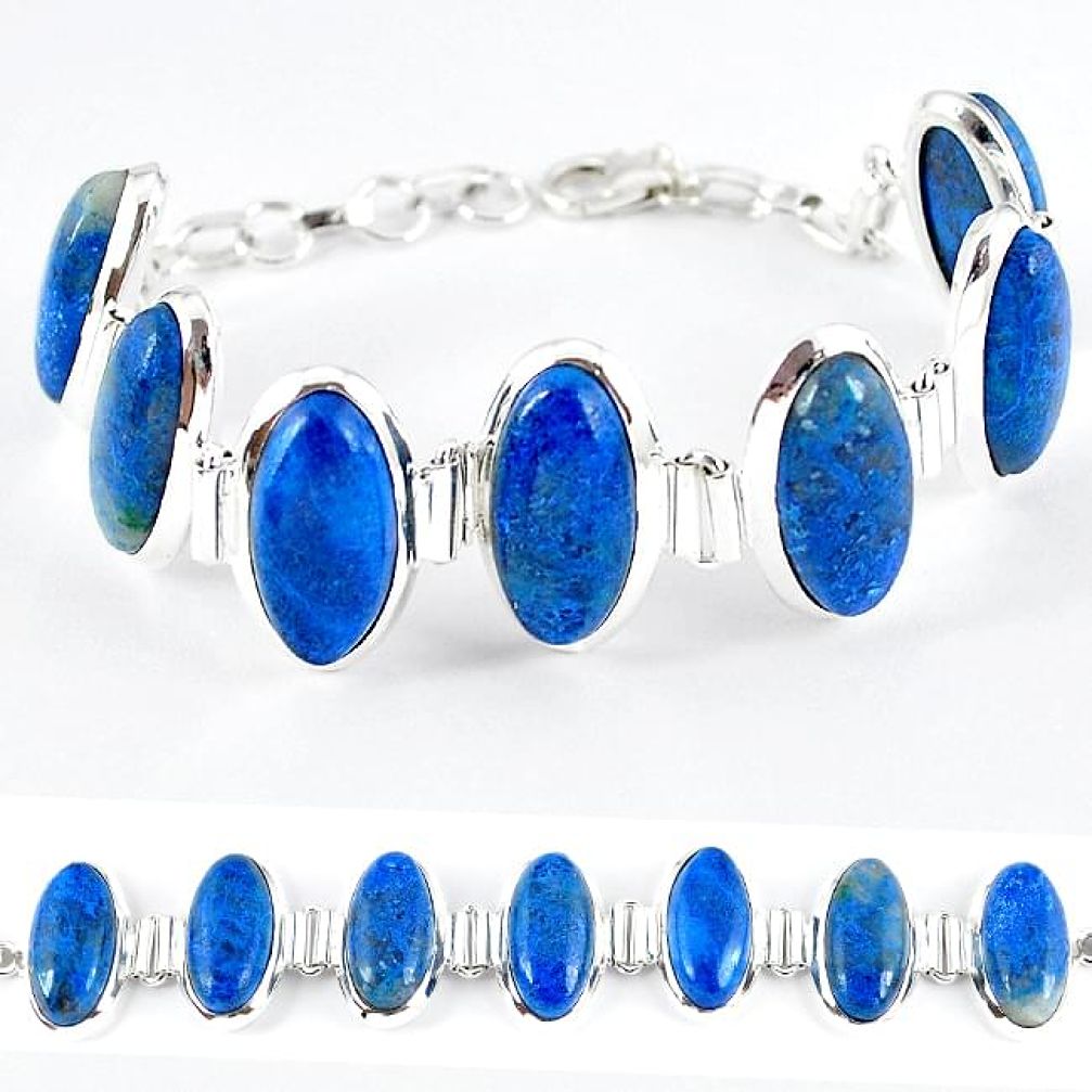 Natural blue shattuckite oval 925 sterling silver bracelet jewelry k41351
