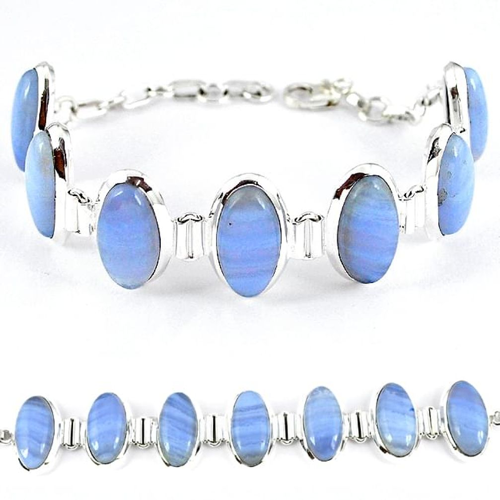925 sterling silver natural blue lace agate oval shape bracelet jewelry k41352