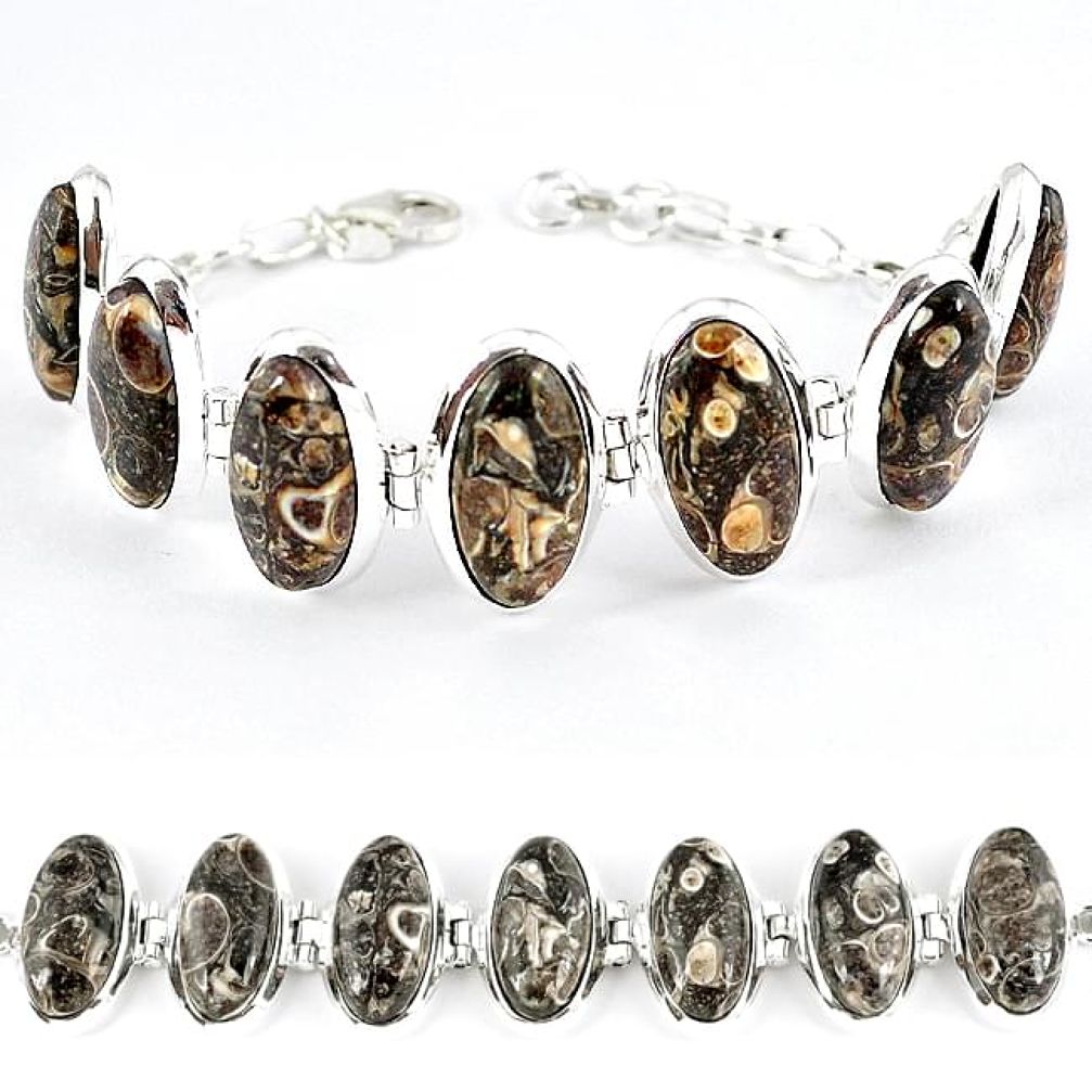 925 sterling silver natural brown turritella fossil snail agate bracelet k41354