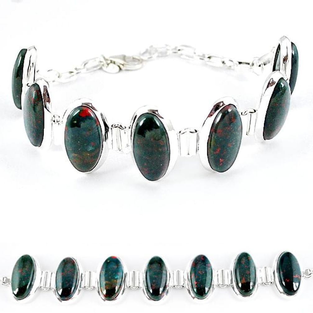 925 silver natural green bloodstone african (heliotrope) oval bracelet k41357