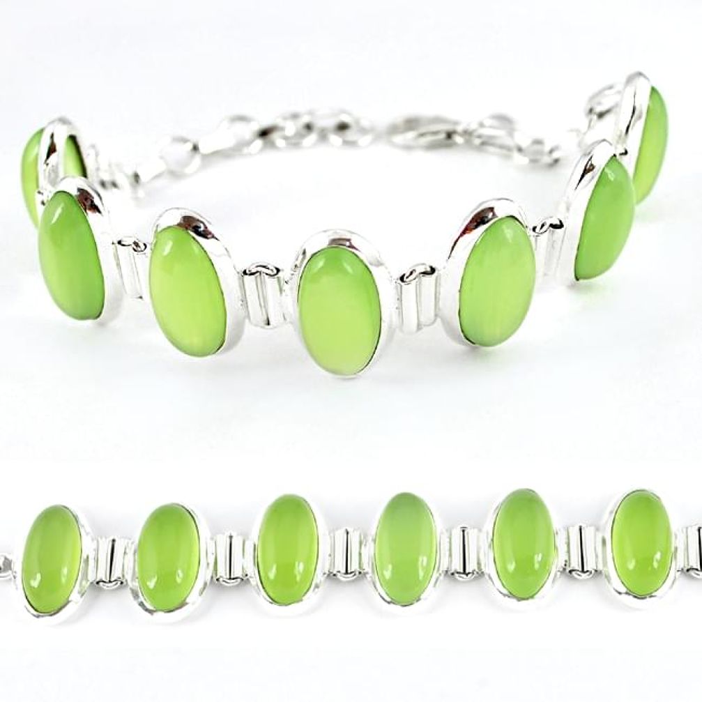 925 sterling silver natural green prehnite oval bracelet jewelry k41360