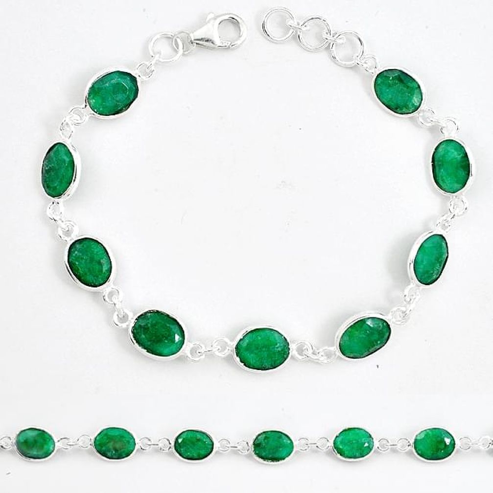 Natural green emerald 925 sterling silver tennis bracelet jewelry k46055