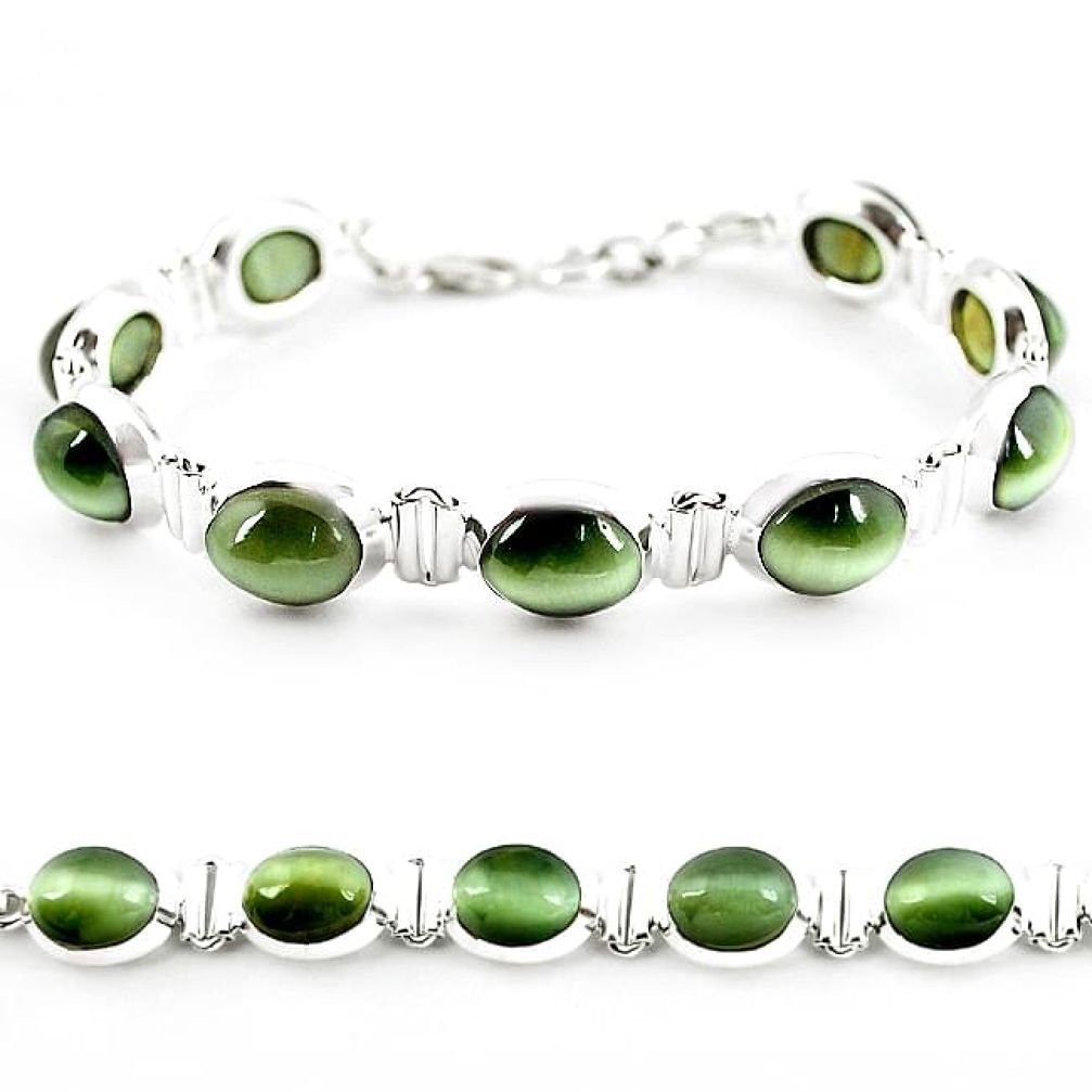 Green cats eye oval 925 sterling silver tennis bracelet jewelry k47463