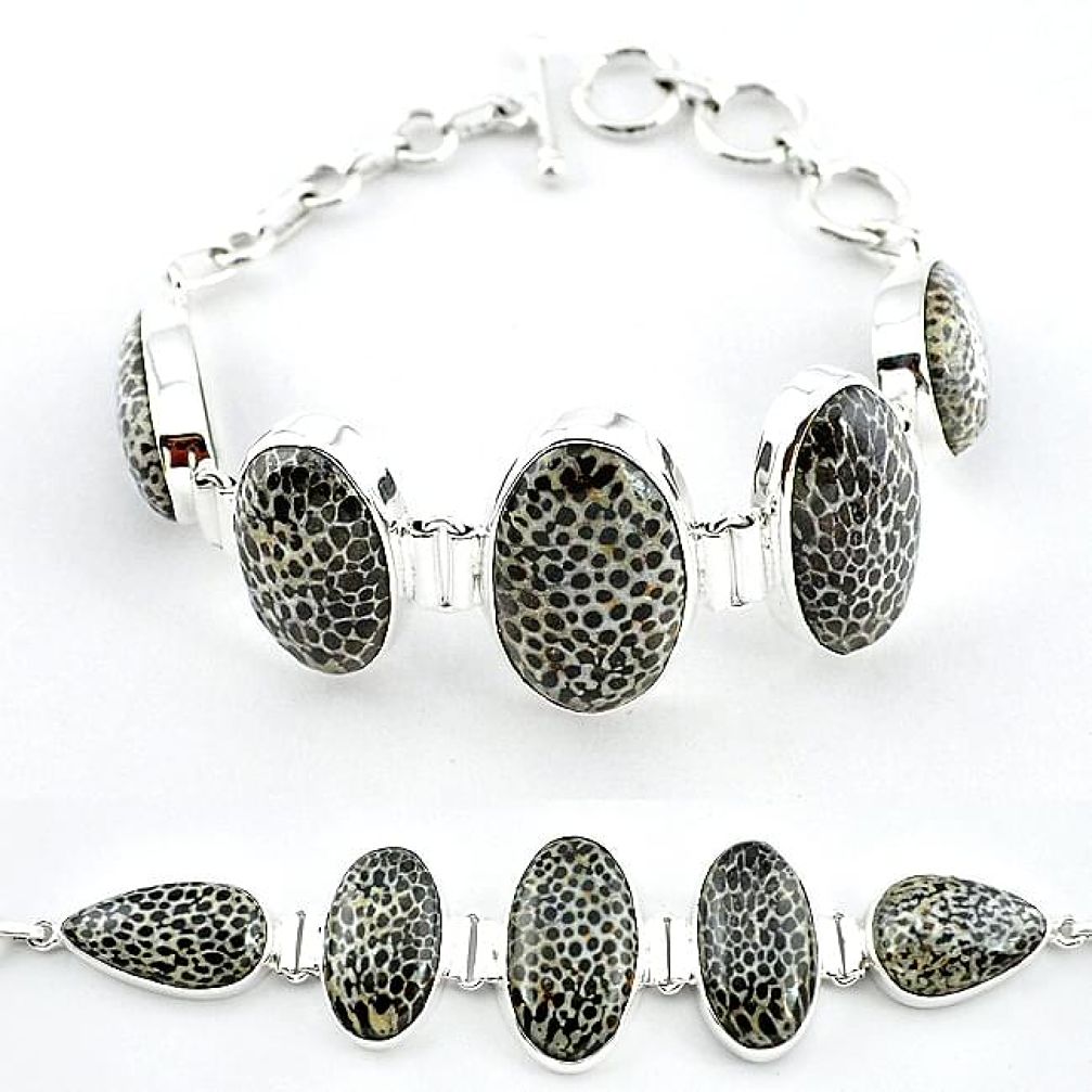 925 silver natural black stingray coral from alaska oval bracelet k47833