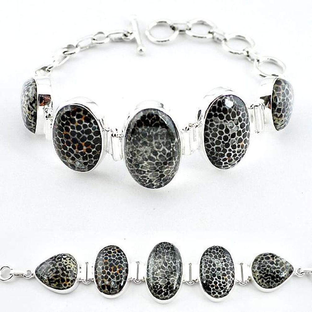 Natural black stingray coral from alaska 925 silver bracelet jewelry k47834