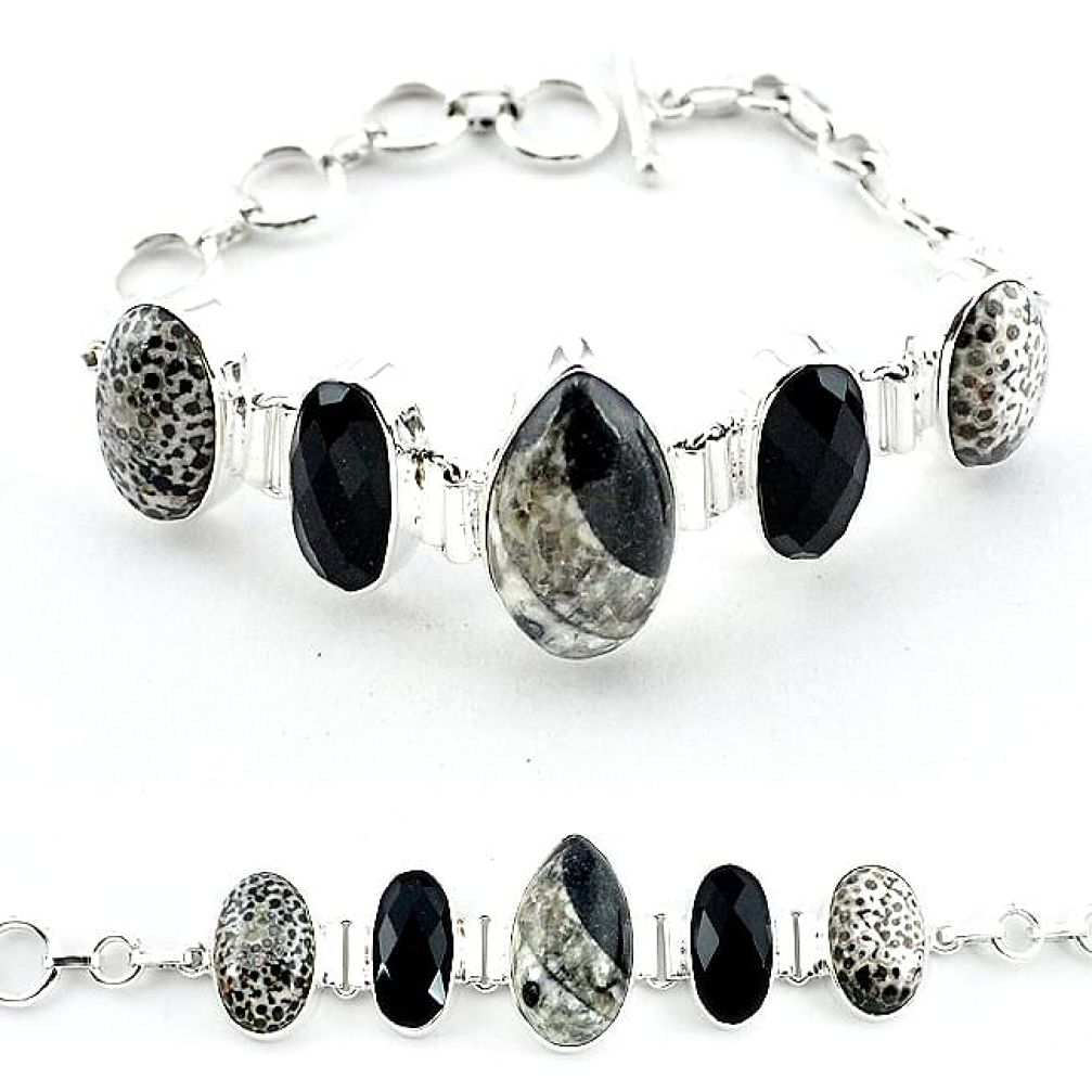 Natural black orthoceras 925 sterling silver bracelet jewelry k47837