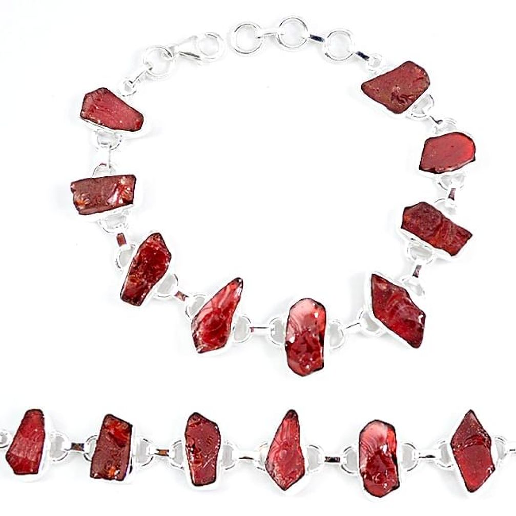 Natural red garnet rough 925 sterling silver tennis bracelet jewelry k47865