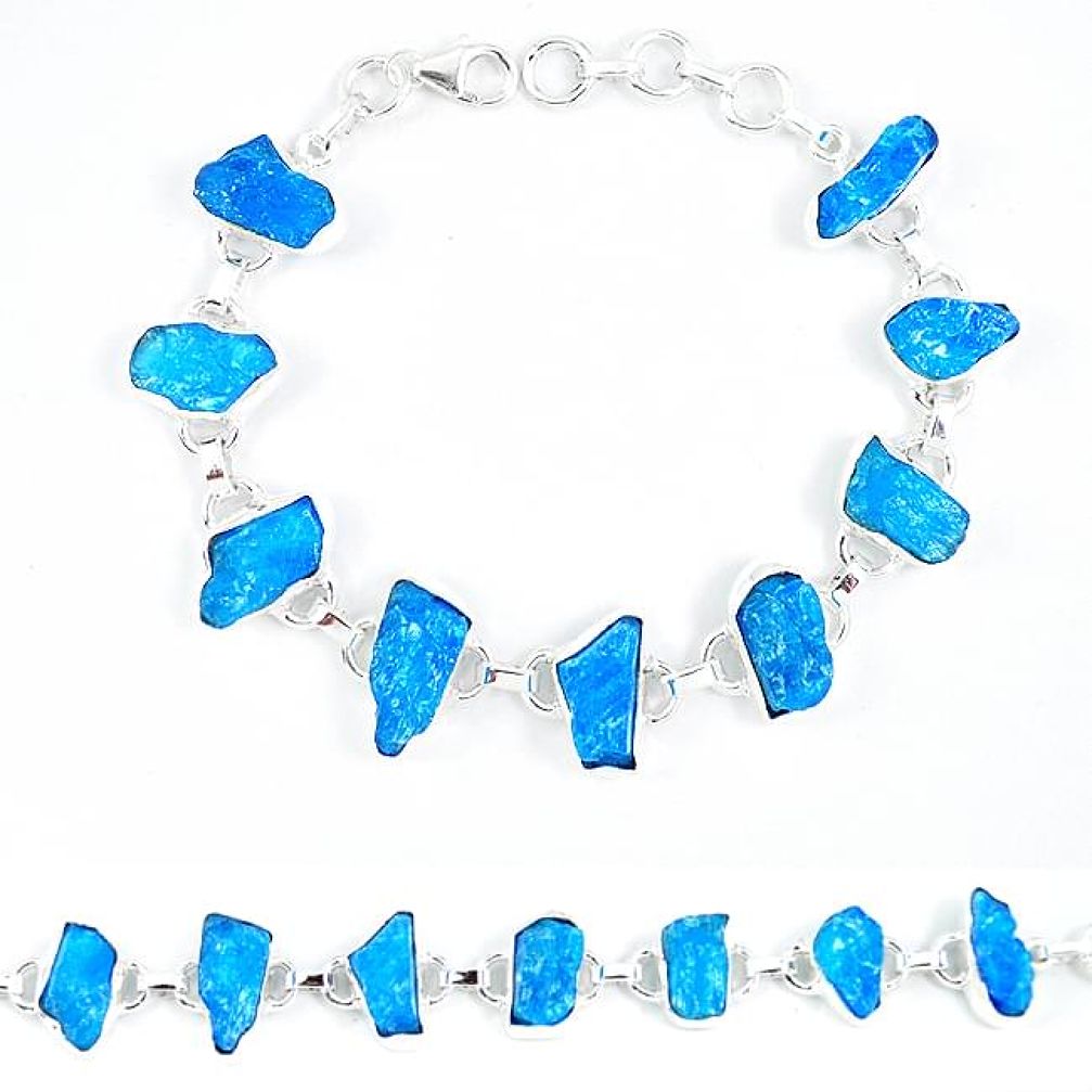 925 sterling silver blue apatite rough fancy tennis bracelet jewelry k47880