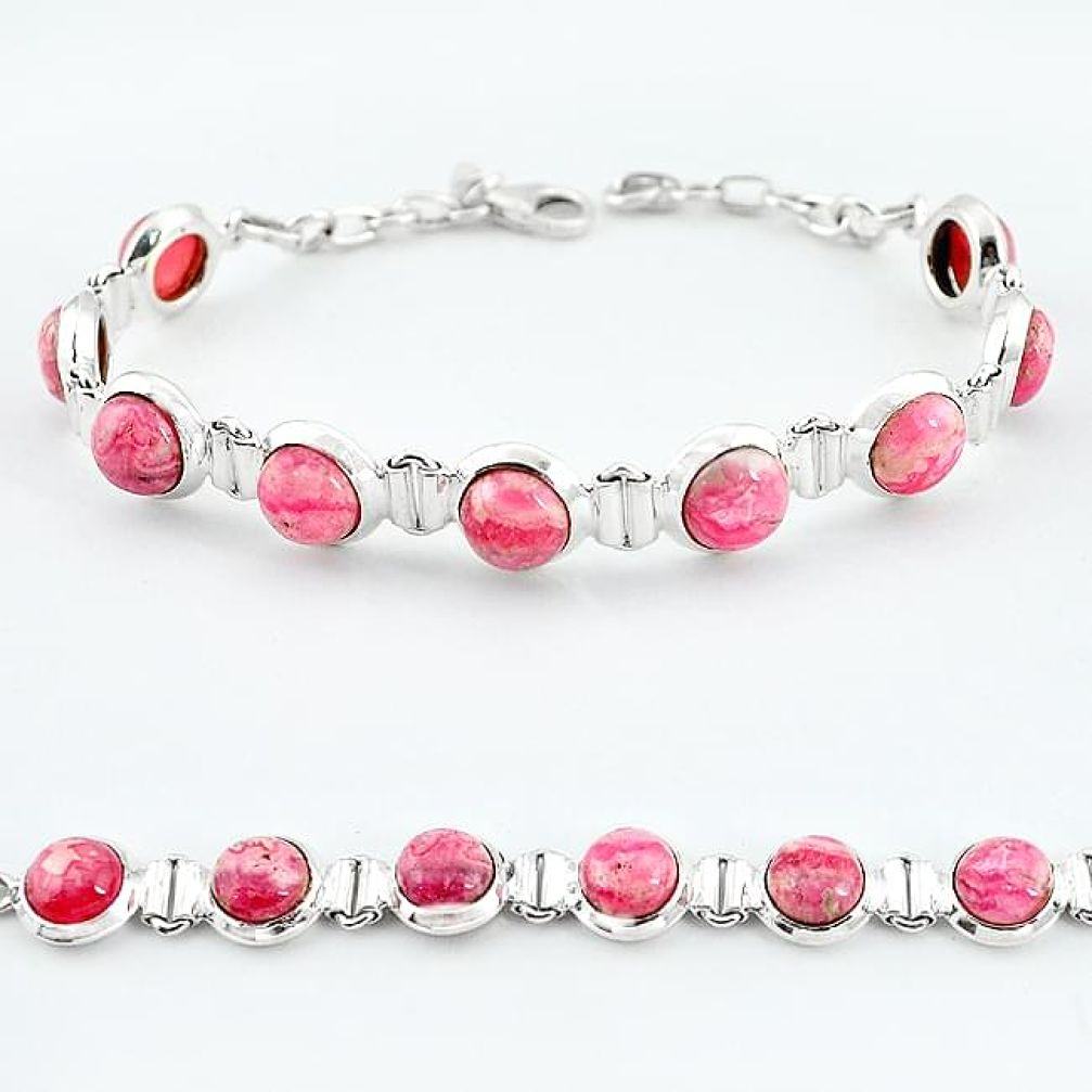 Natural pink rhodochrosite inca rose 925 sterling silver tennis bracelet k57922