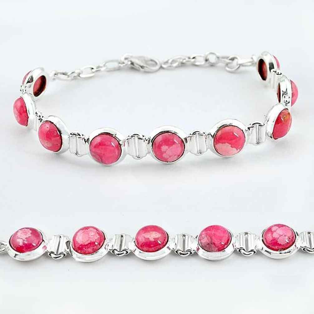 Natural pink rhodochrosite inca rose 925 sterling silver tennis bracelet k57929