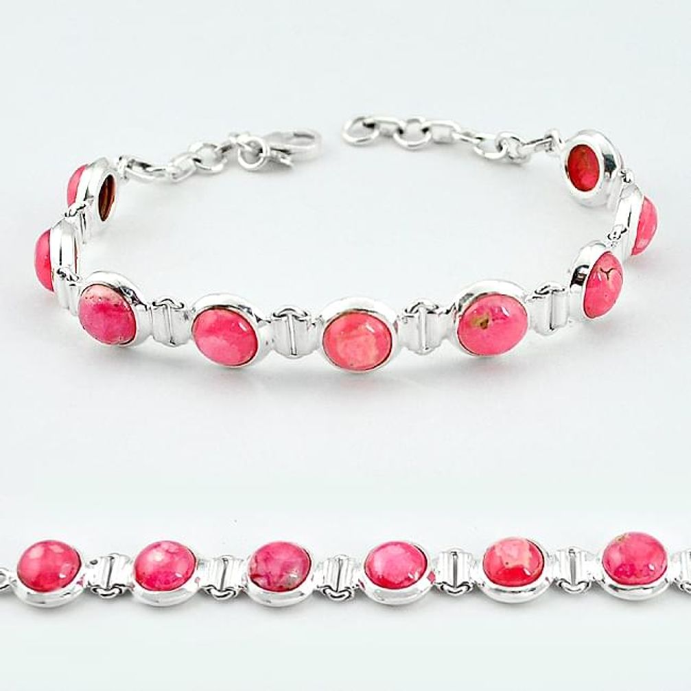 Natural pink rhodochrosite inca rose 925 sterling silver tennis bracelet k57935