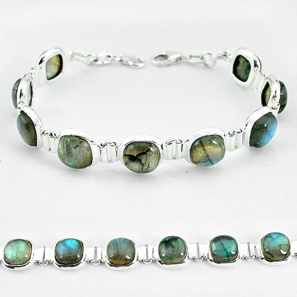 Natural yellow flase labradorite spectrolite 925 silver tennis bracelet k58563