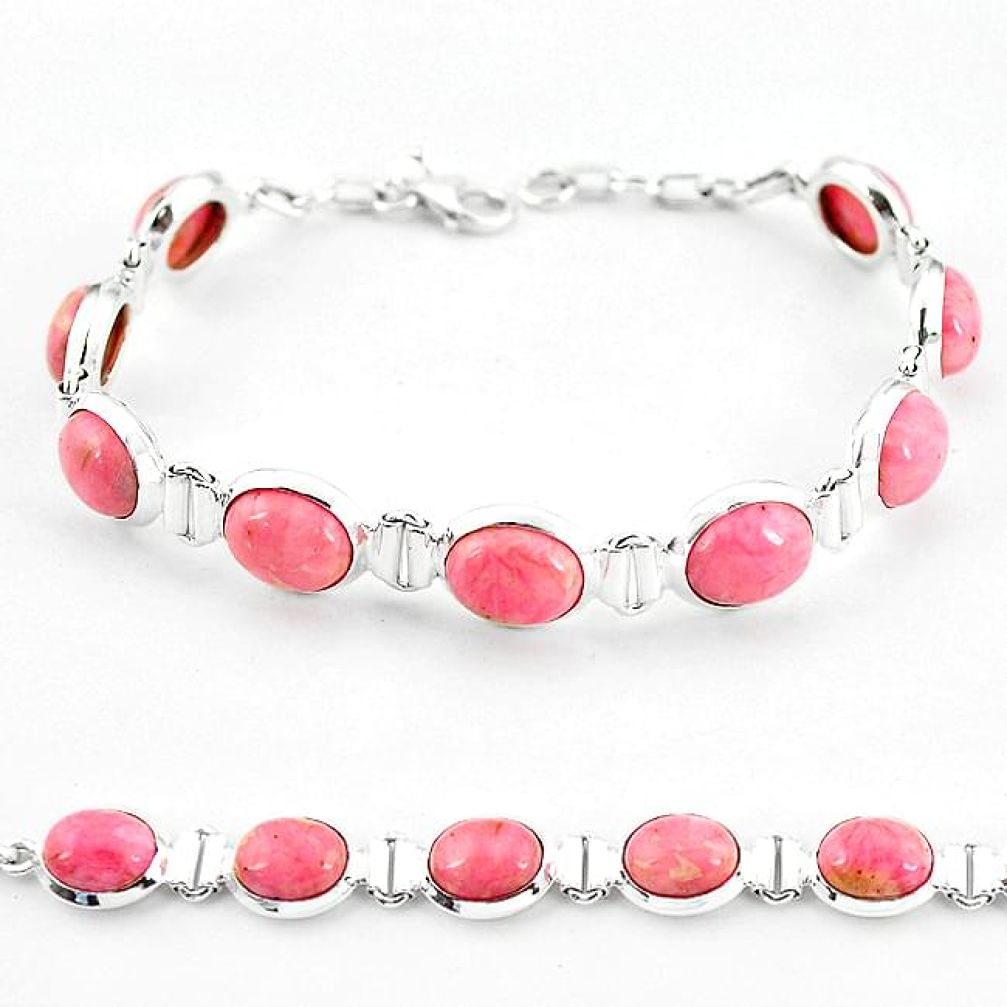 Natural pink rhodochrosite inca rose 925 sterling silver tennis bracelet k59945
