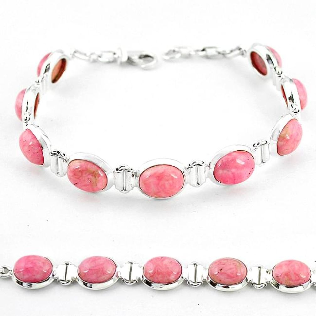 Natural pink rhodochrosite inca rose 925 sterling silver tennis bracelet k59955