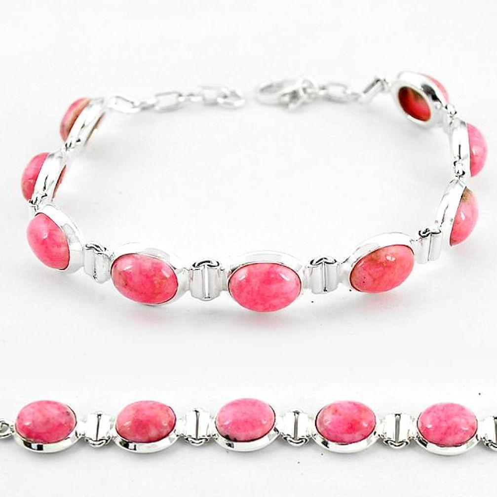 Natural pink rhodochrosite inca rose 925 sterling silver tennis bracelet k59956