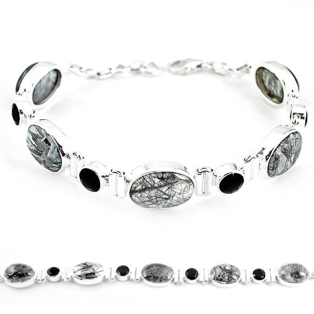 925 sterling silver natural black tourmaline rutile onyx tennis bracelet k62671