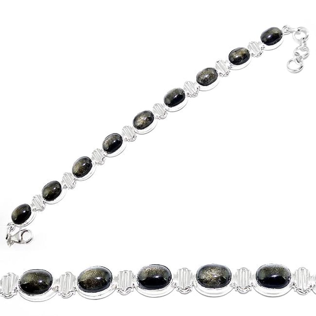 36.56cts natural rainbow sheen black obsidian 925 silver bracelet k73956