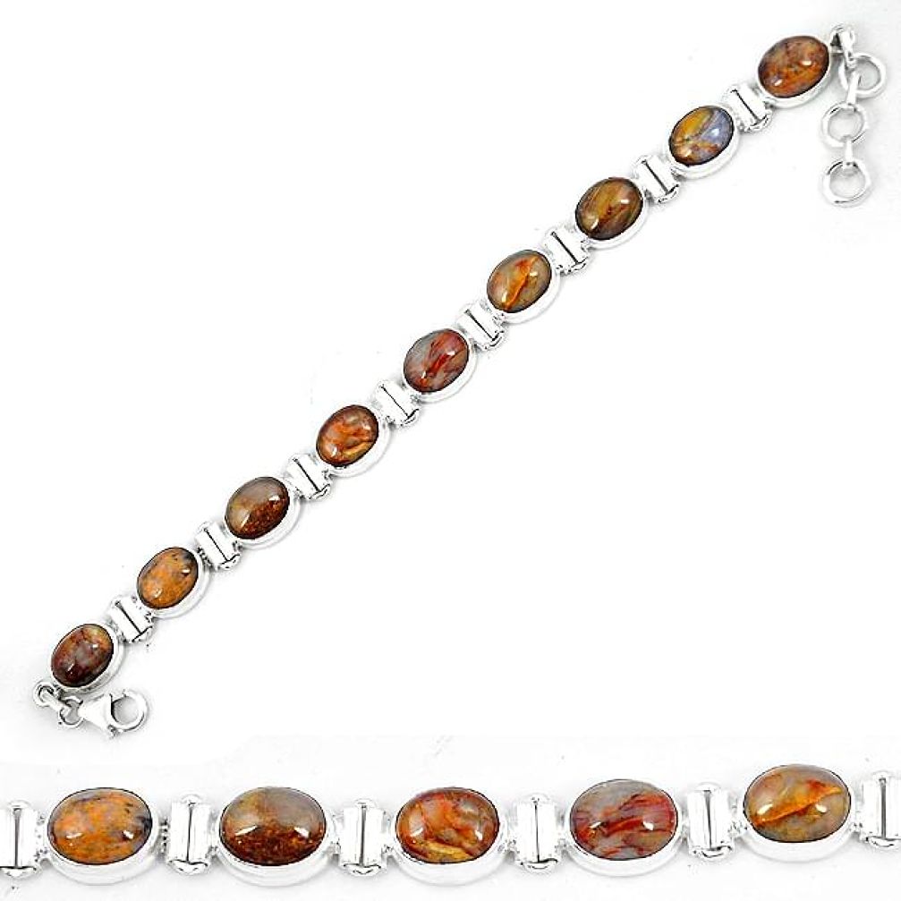 Natural brown pietersite (african) 925 sterling silver tennis bracelet k73981