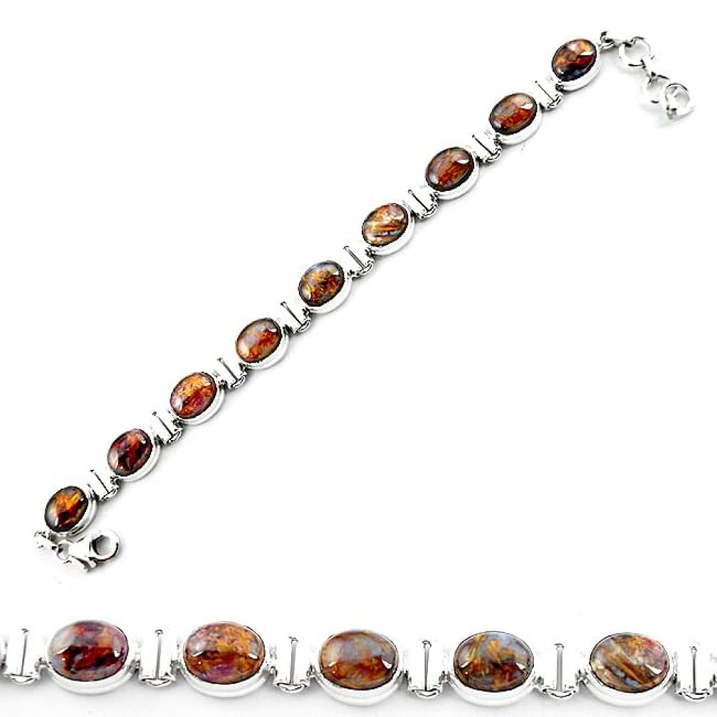 Natural brown pietersite (african) 925 sterling silver tennis bracelet k73987