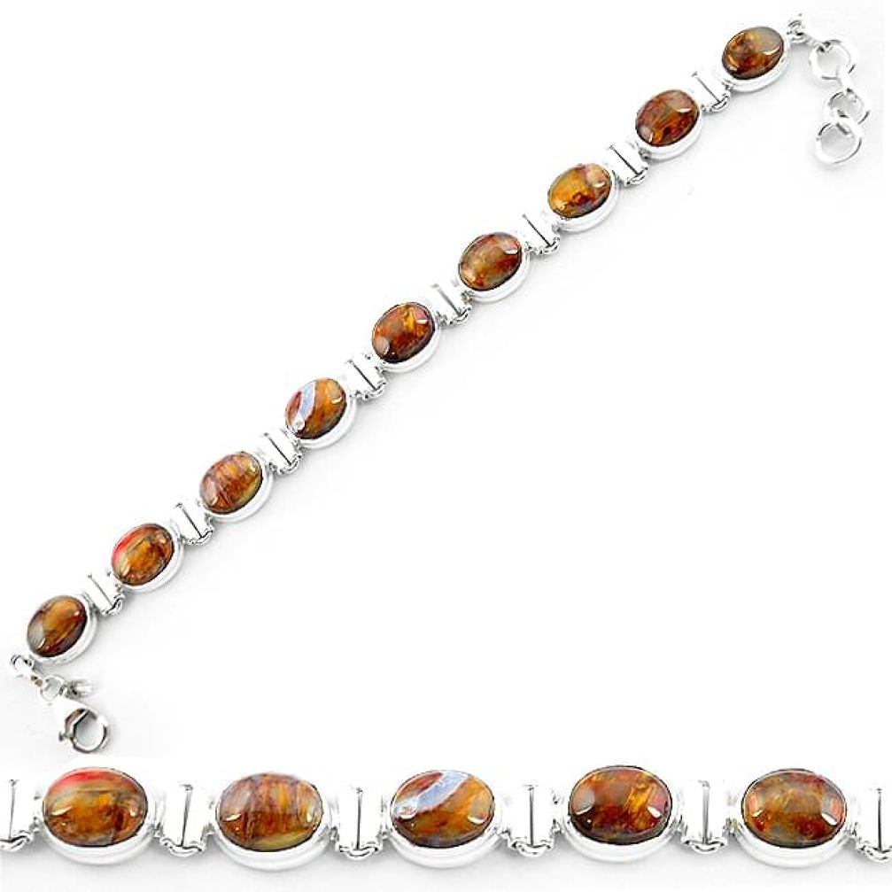 Natural brown pietersite (african) 925 sterling silver tennis bracelet k73988