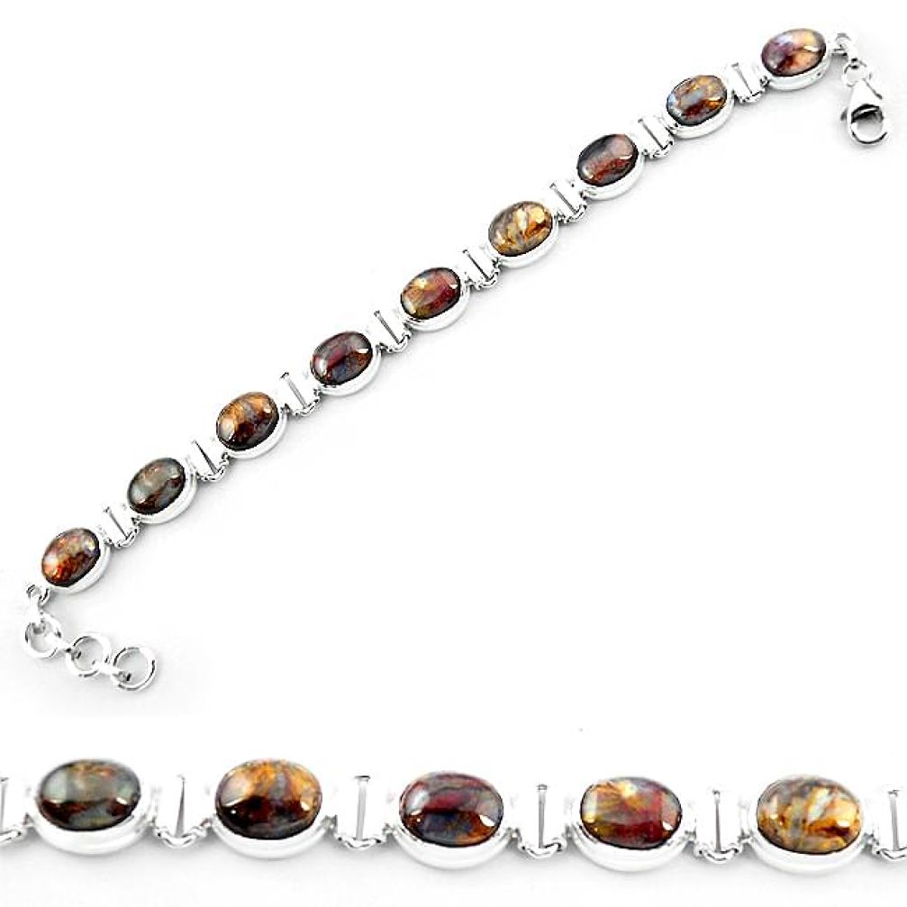 Natural brown pietersite (african) 925 sterling silver tennis bracelet k73999