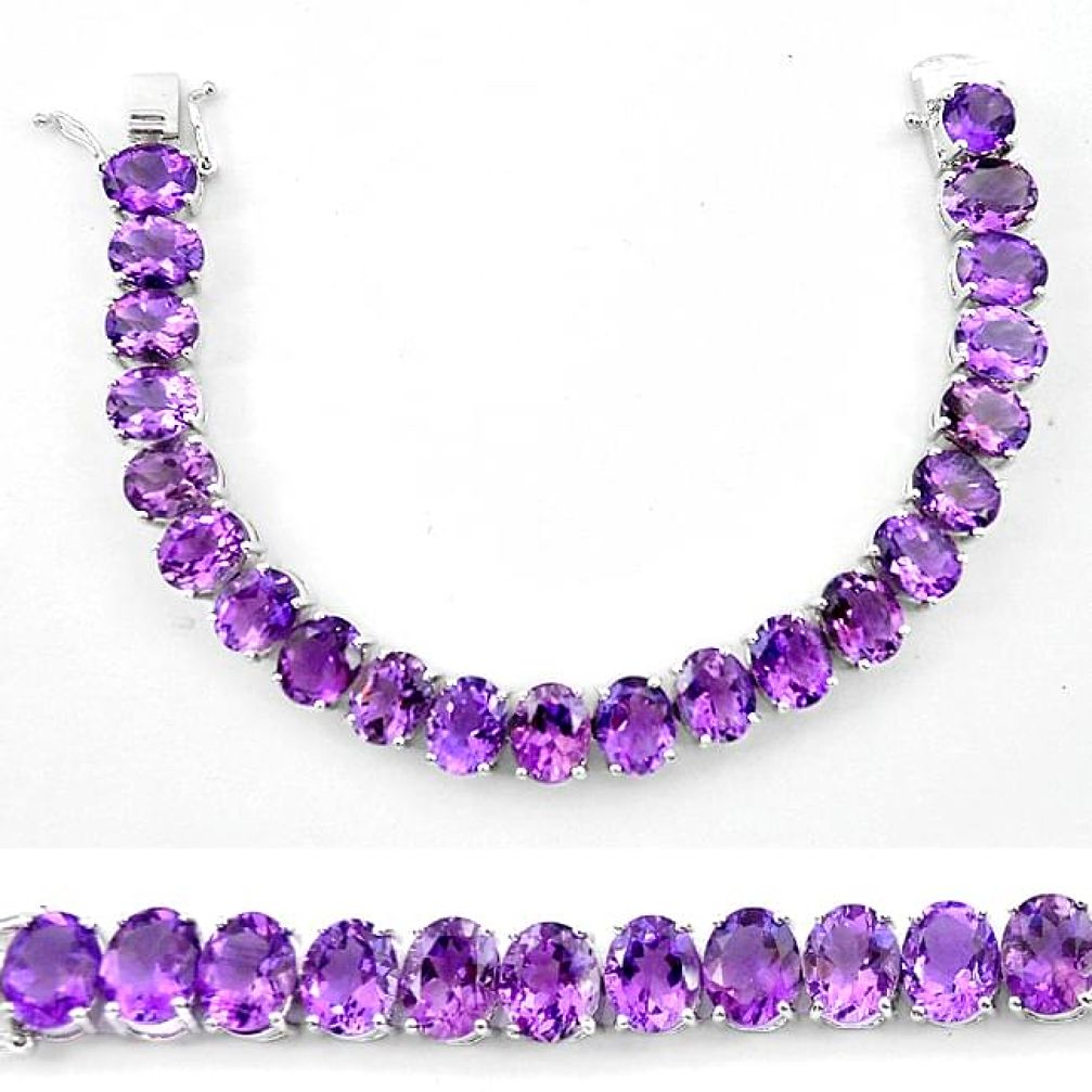 91.17cts natural purple amethyst 925 sterling silver tennis bracelet k74115