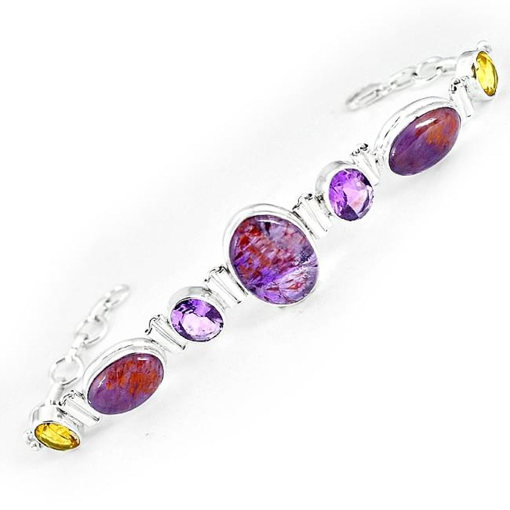 Natural purple cacoxenite super seven (melody stone) 925 silver bracelet k76192