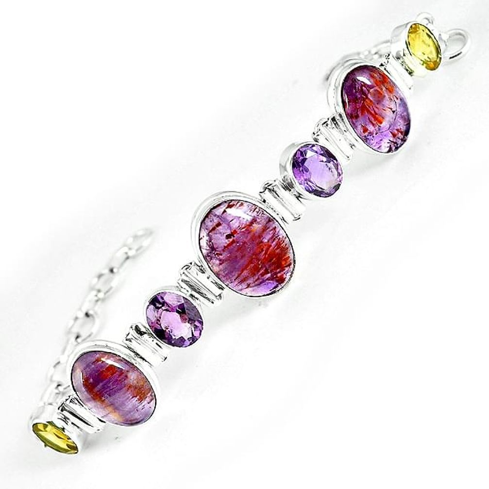 925 silver natural purple cacoxenite super seven (melody stone) bracelet k76195