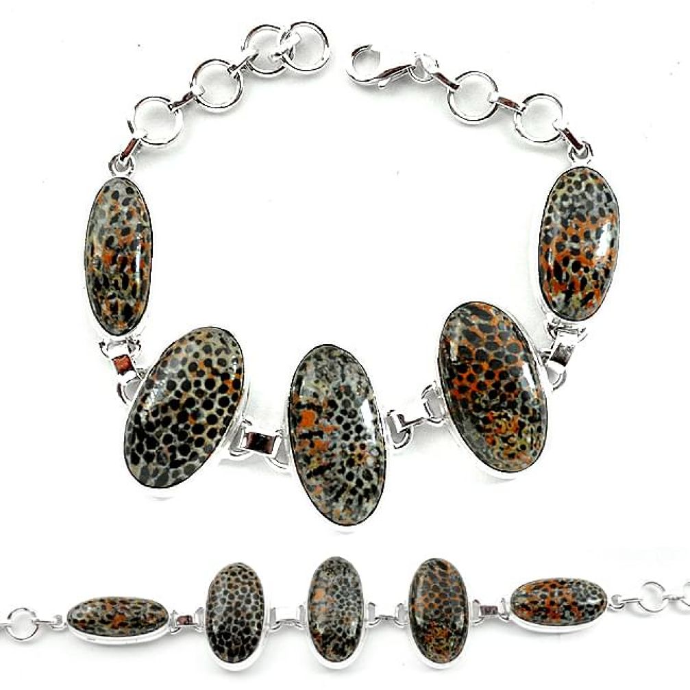 Natural black stingray coral from alaska 925 silver bracelet jewelry k77301