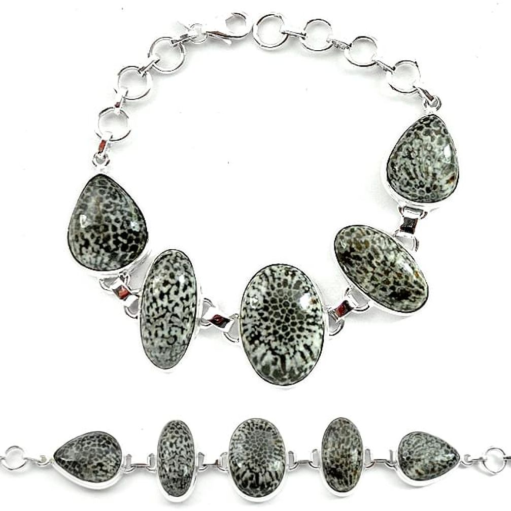 Natural black stingray coral from alaska 925 silver bracelet jewelry k77305