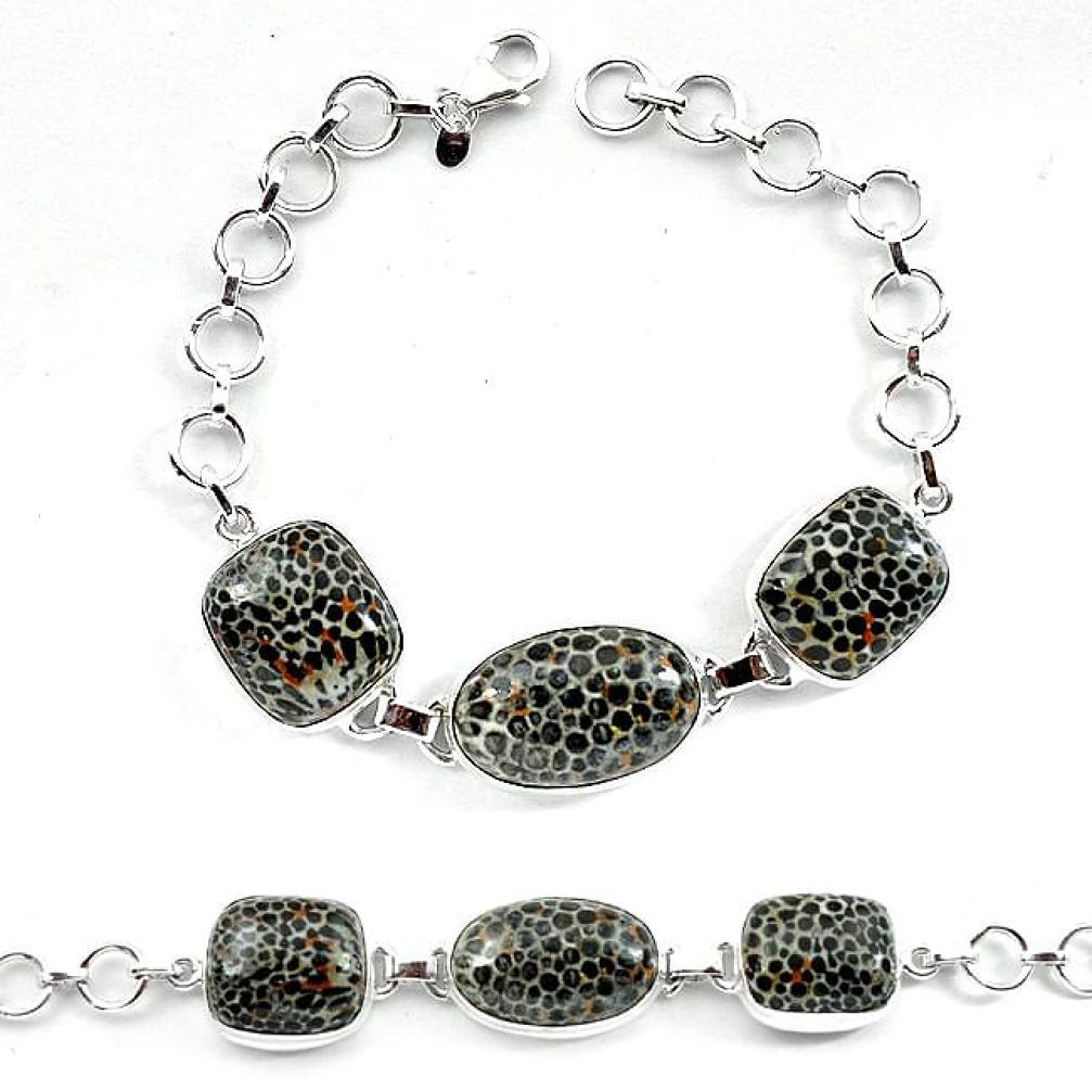 Natural black stingray coral from alaska 925 silver bracelet jewelry k77306