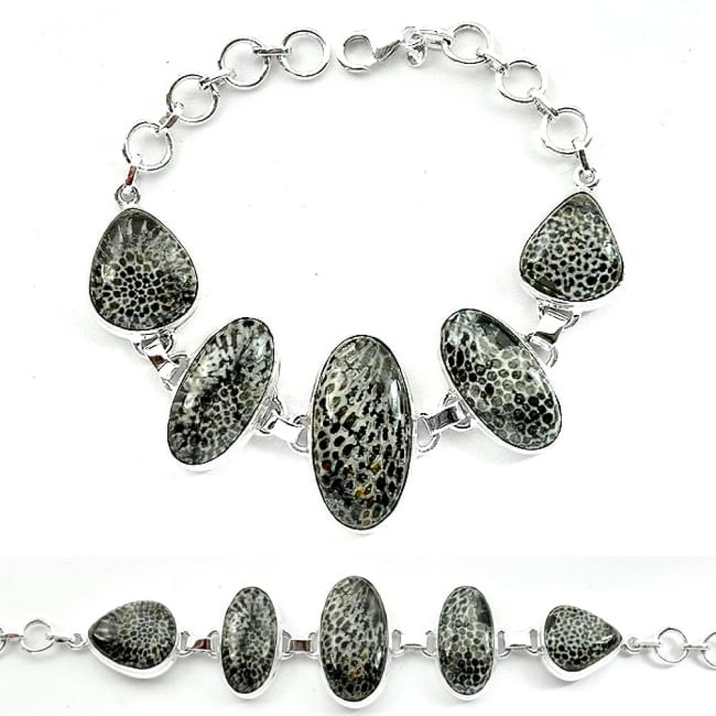 Natural black stingray coral from alaska 925 silver bracelet jewelry k77307
