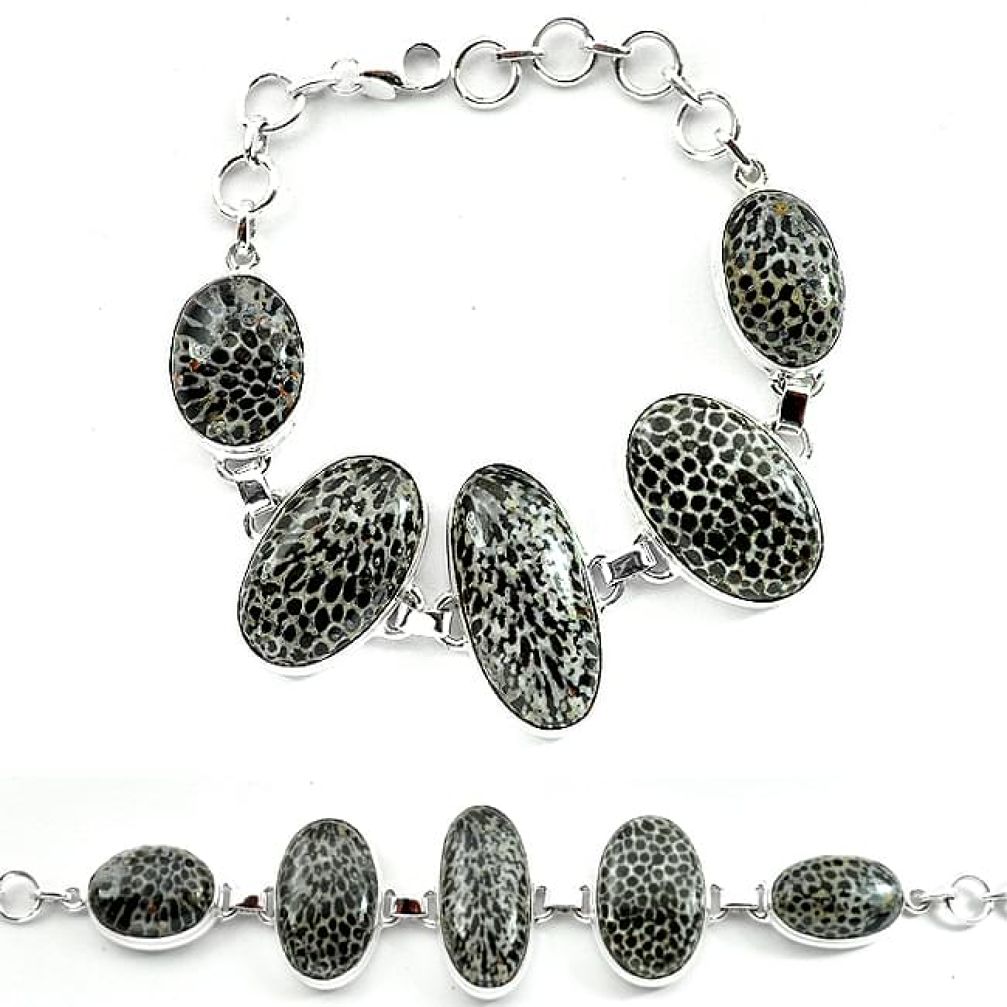 925 silver natural black stingray coral from alaska bracelet jewelry k77308