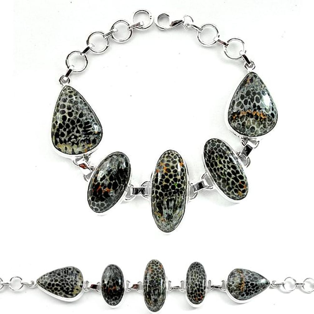 Natural black stingray coral from alaska 925 silver bracelet k77309