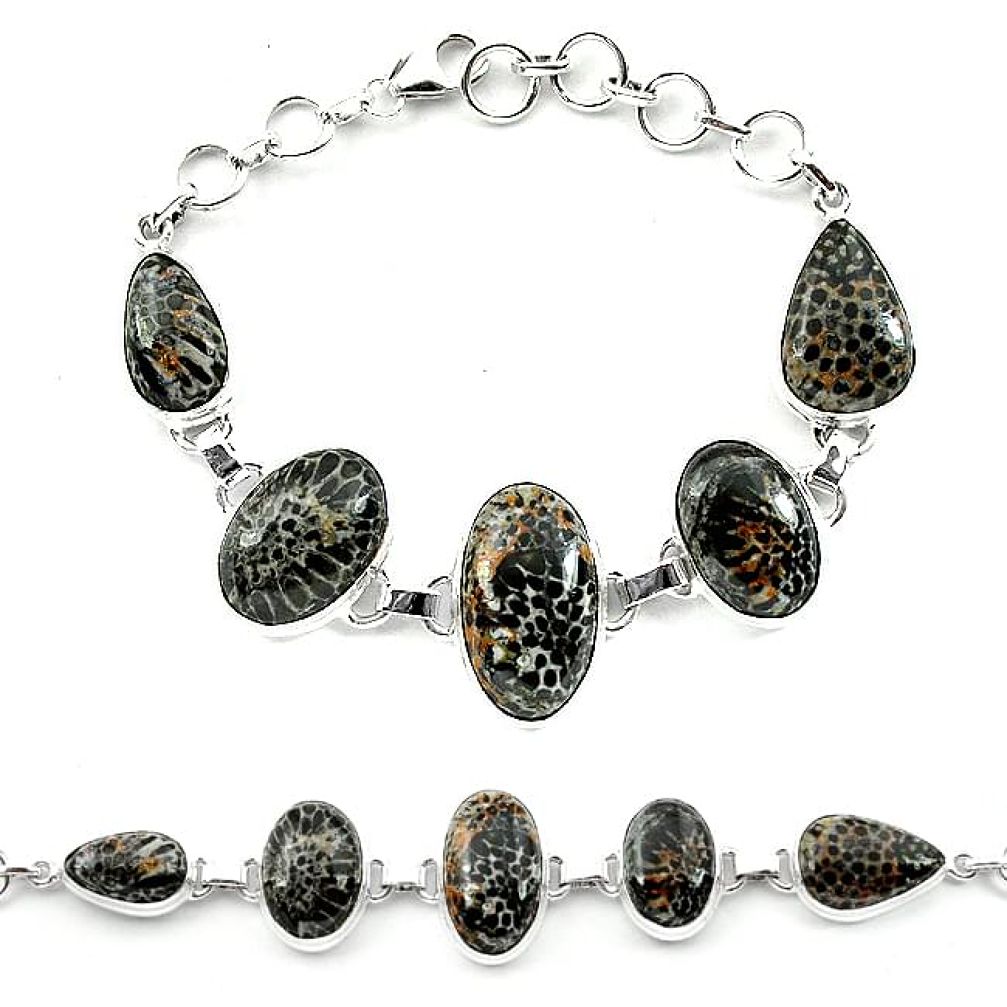 Natural black stingray coral from alaska 925 silver bracelet k77310