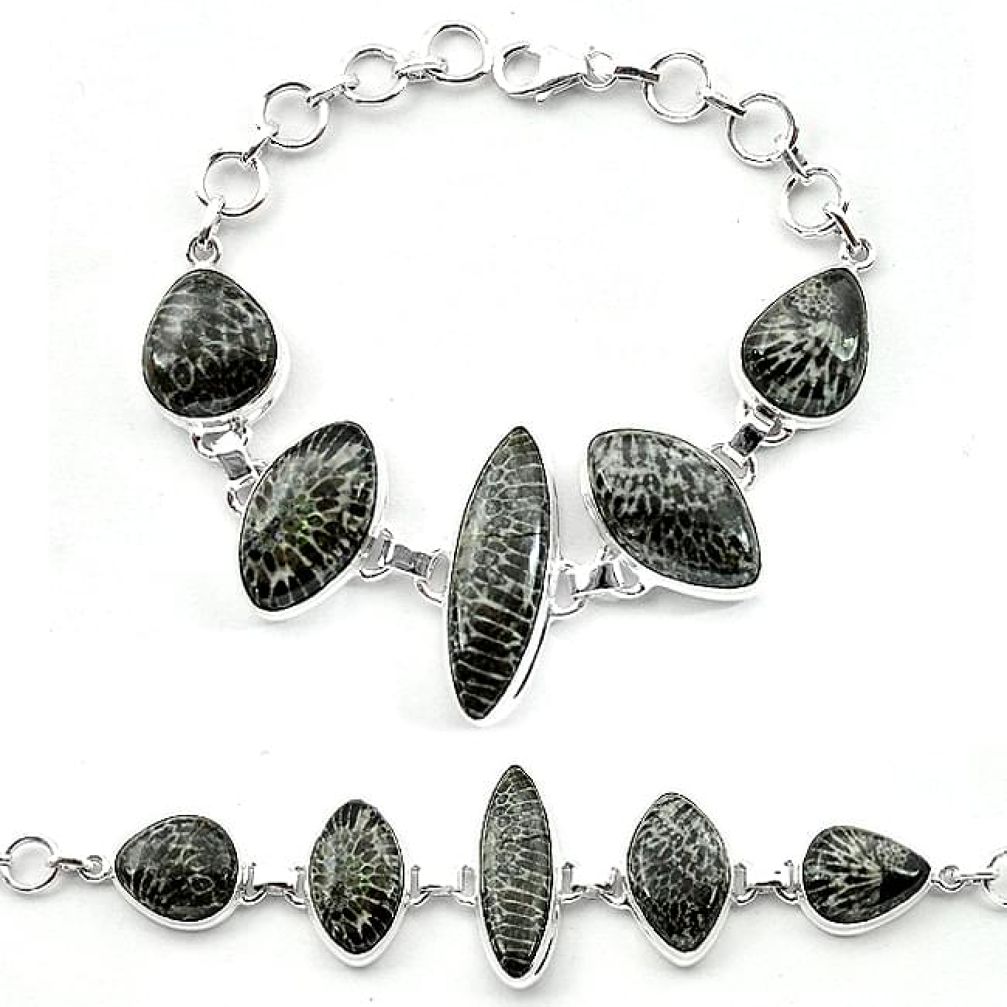 Natural black stingray coral from alaska 925 sterling silver bracelet k77313