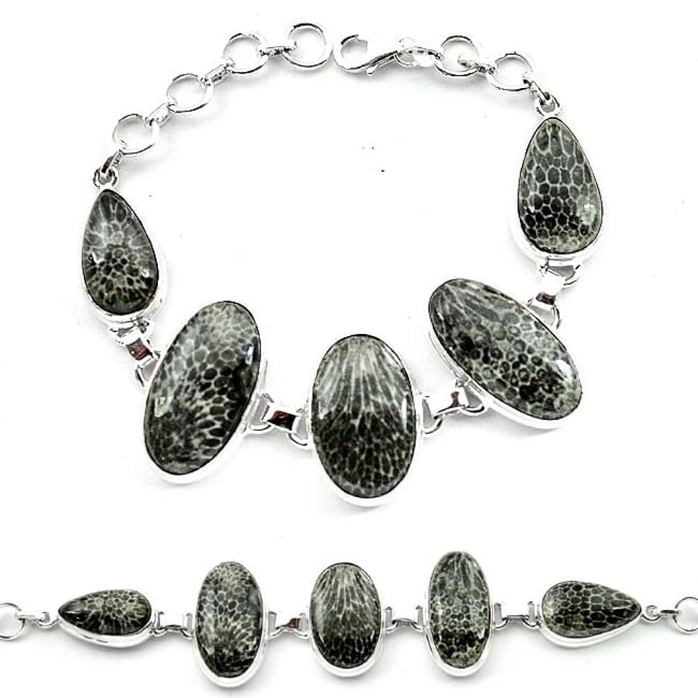 Natural black stingray coral from alaska 925 sterling silver bracelet k77314