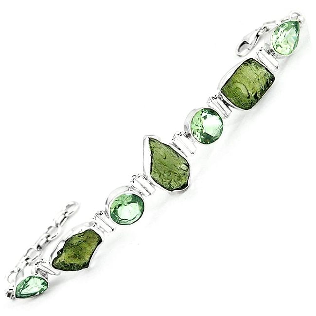 Natural green moldavite (genuine czech) 925 silver bracelet jewelry k78138