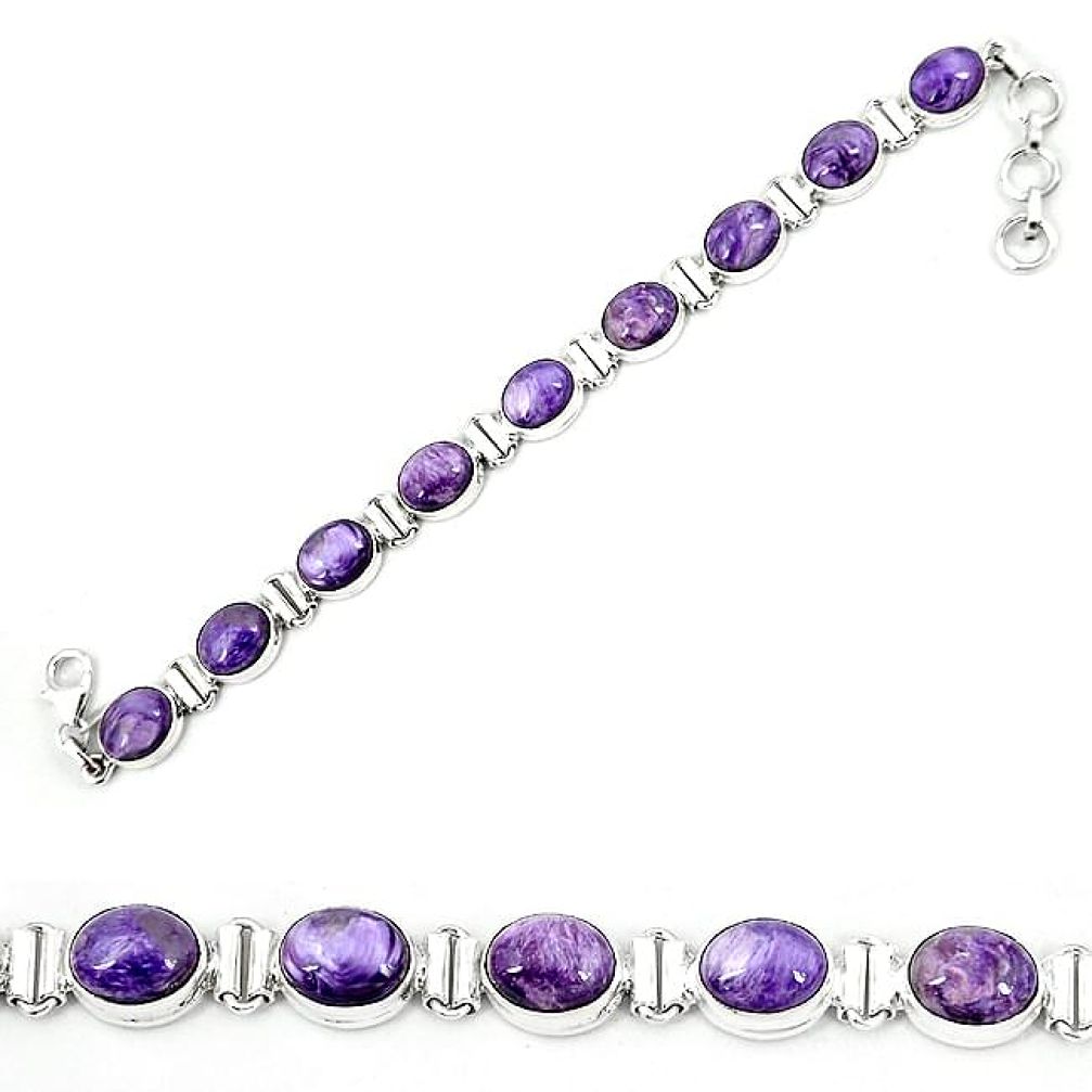 Natural purple charoite (siberian) 925 sterling silver tennis bracelet k80461